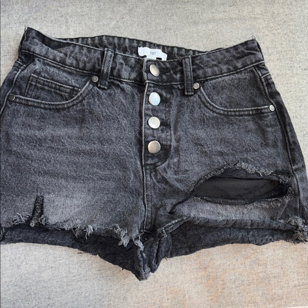 bp Black Distressed Jean Shorts with Frayed Hem